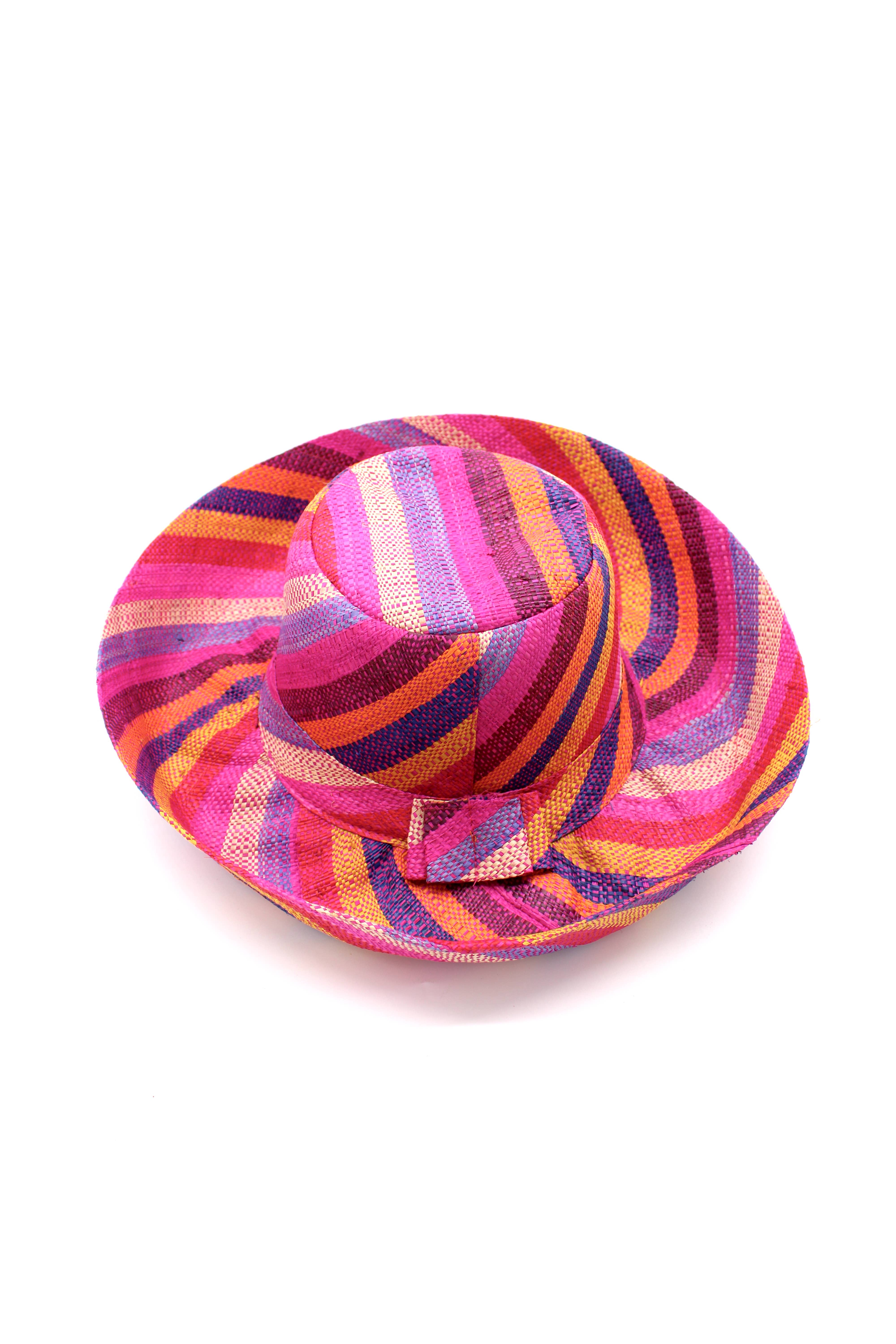5" & 7" Wide Brim Multicolor Stripe Packable Straw Sun Hats