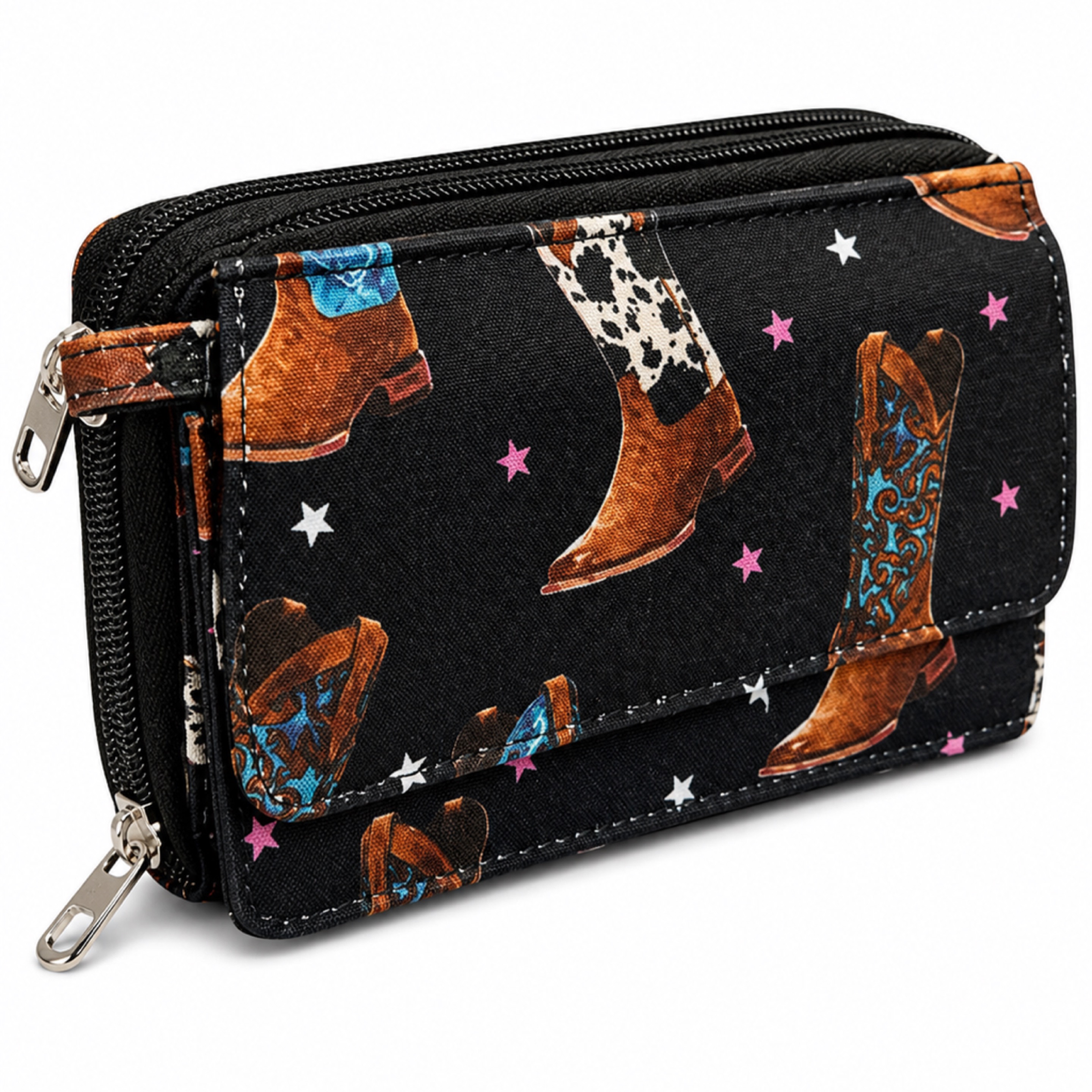 Western Cowboy Boot Print Zip Wallet