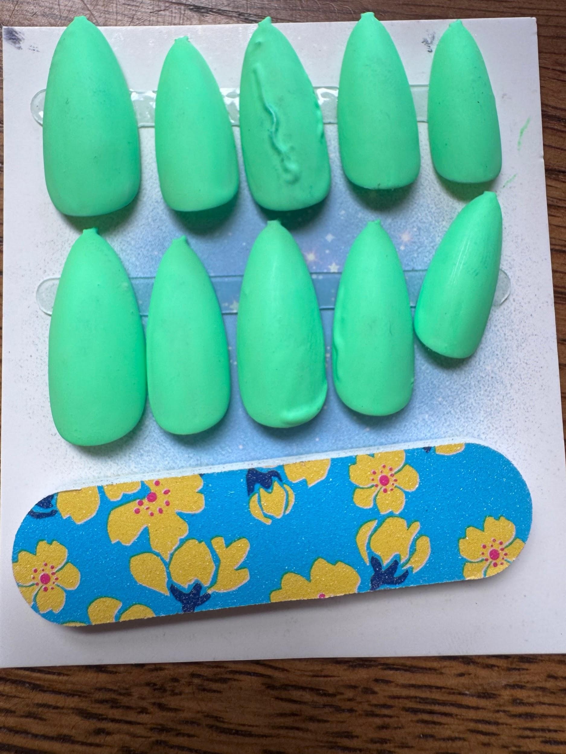 Dark Minty Green hand-painted nail set