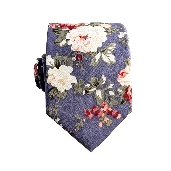 150 X 6 Cm Denim Pink Olive Floral Cotton Tie