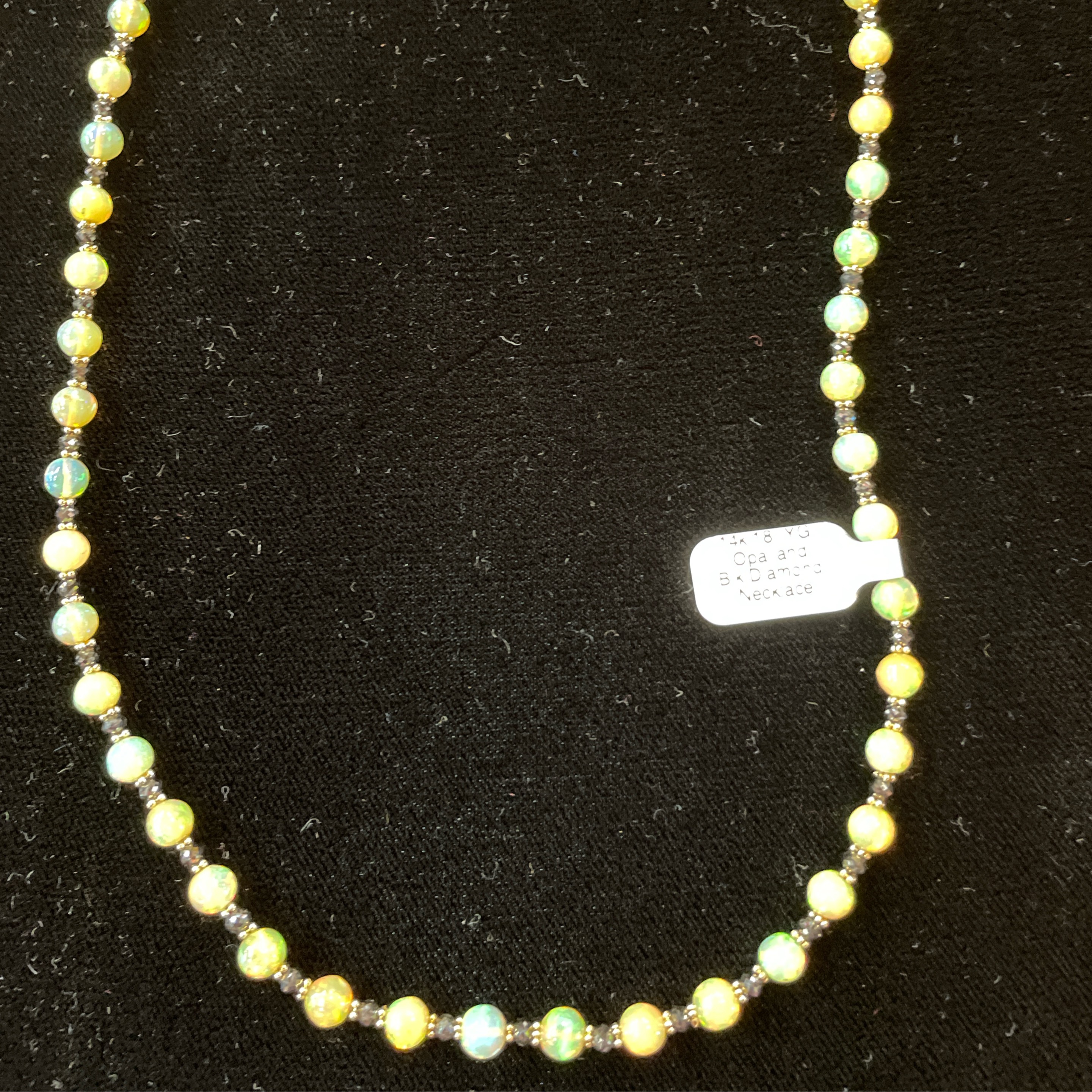 14k 18" YG Opal and Blk Diamond Necklace