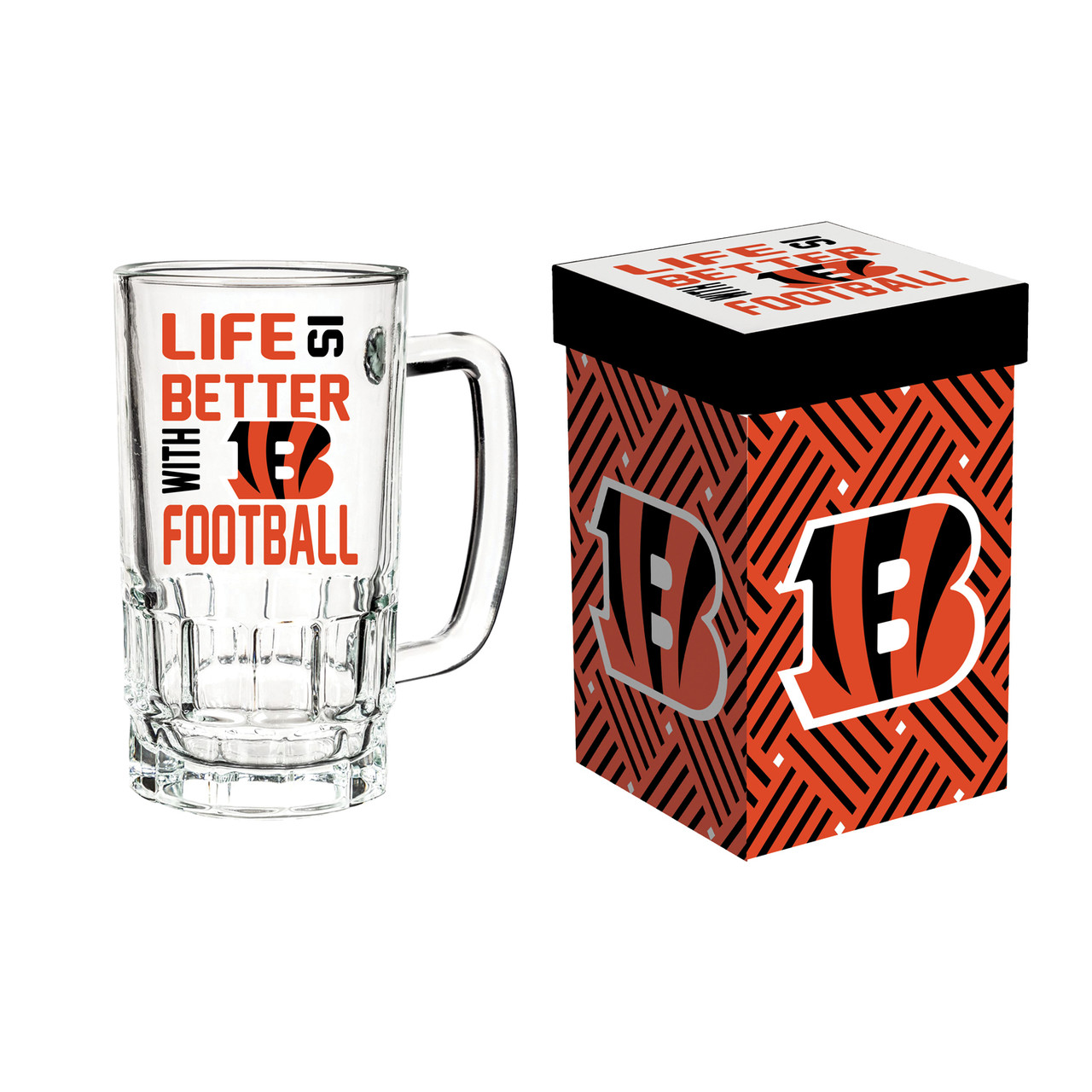 Cincinnati Bengals Glass Tankard Mug with Box 18oz
