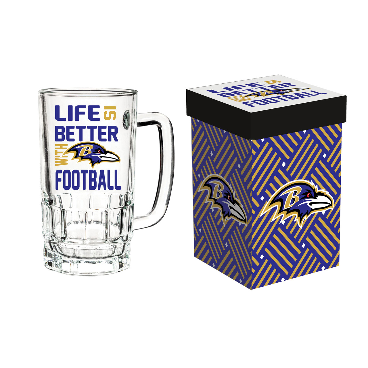Baltimore Ravens Glass Tankard Mug with Box 18oz