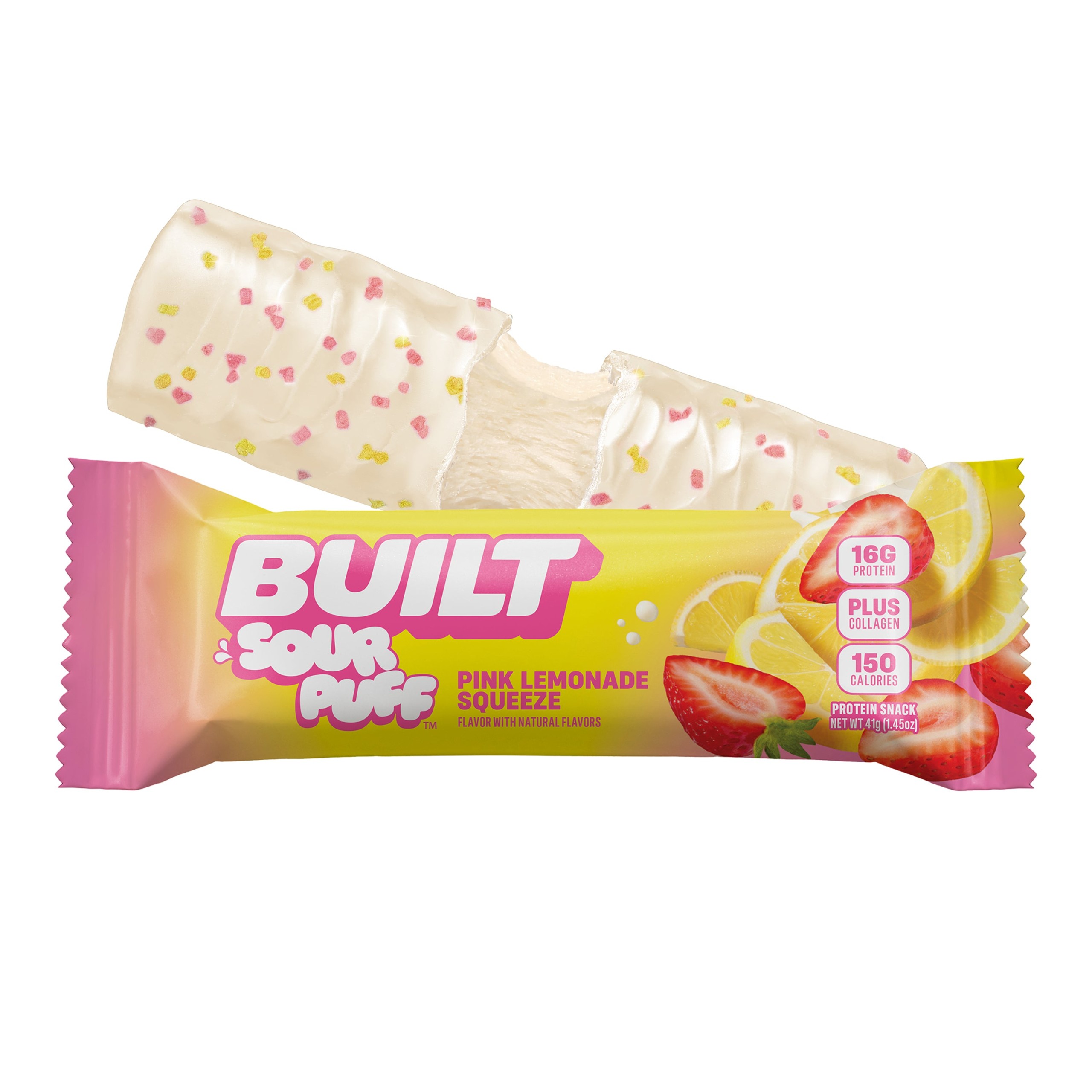 BUILT Sour Puff Protein Bar Pink Lemonade Squeeze 1.45 oz 12 ct