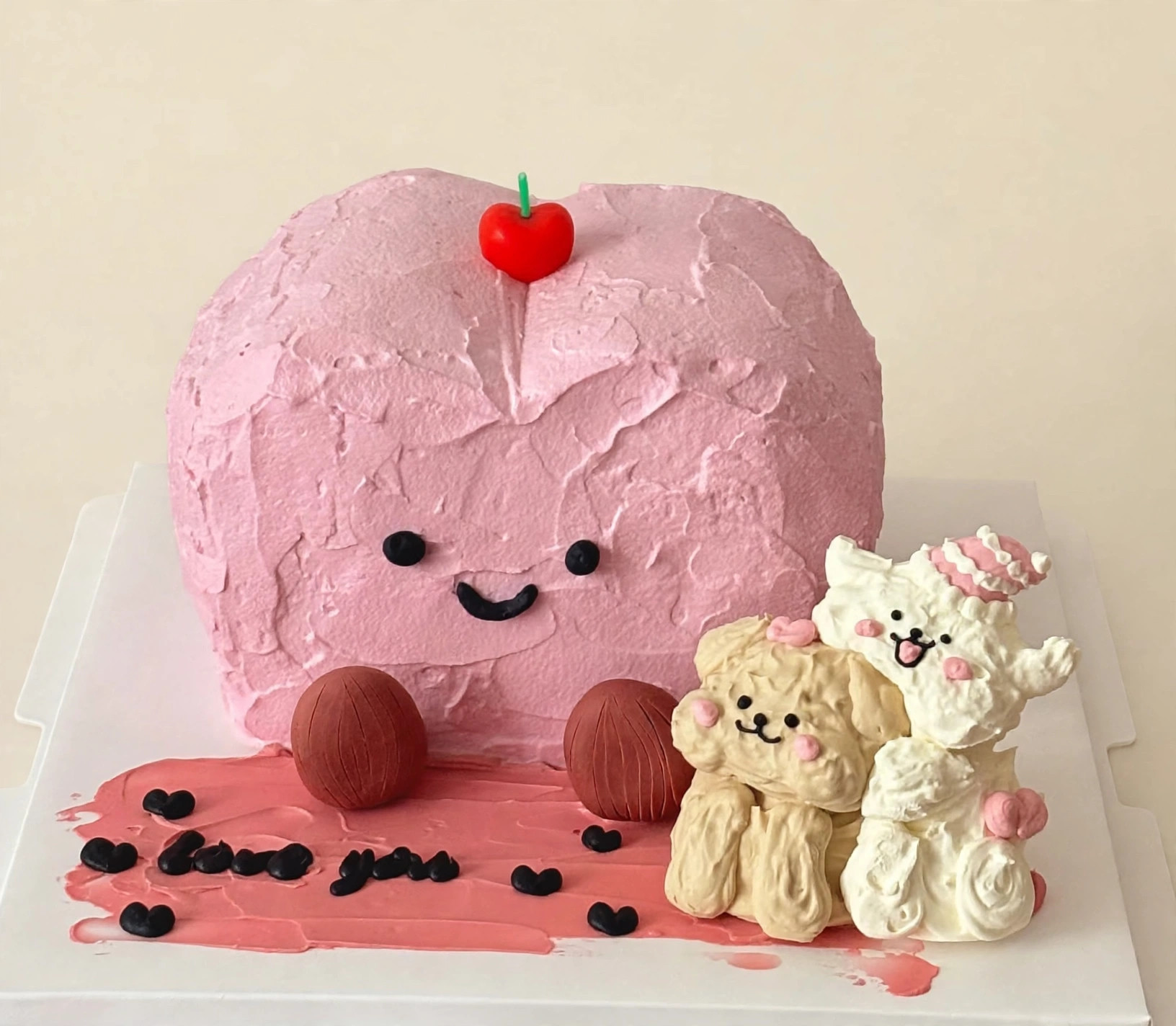 Pink Smiley Heart Cake — HoneyMe Bakery, Bellevue