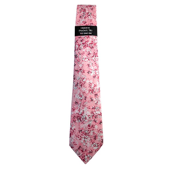 Pink White Floral Hidden Pocket Tie