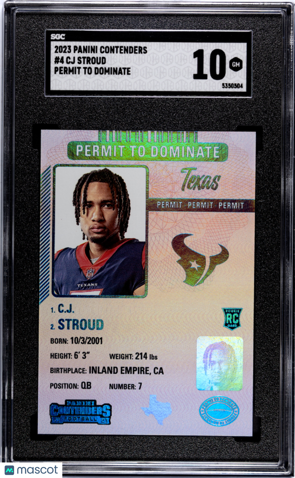 2023 Panini Contenders CJ Stroud Permit To Dominate #4 SGC 10