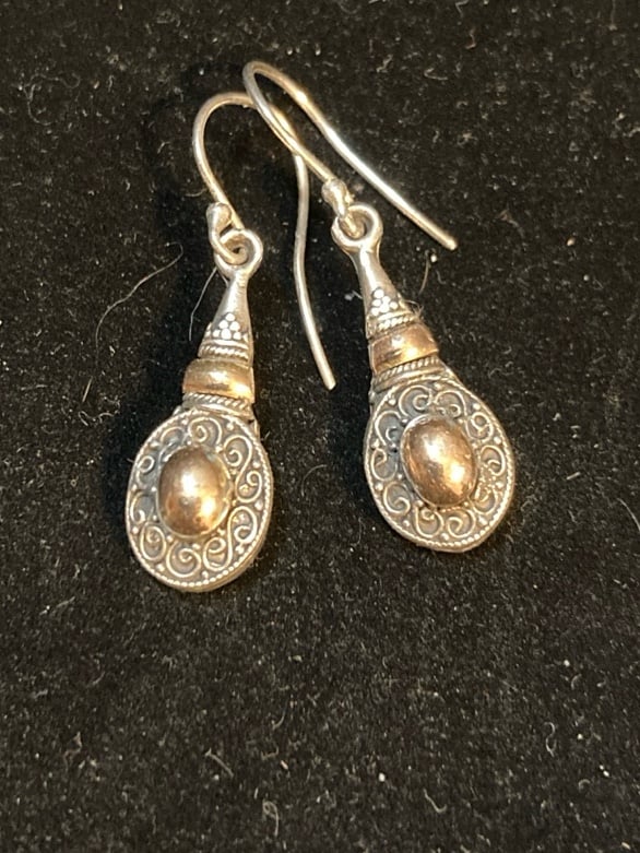 925 Sterling Silver with 18k Gold Dangle Earrings
