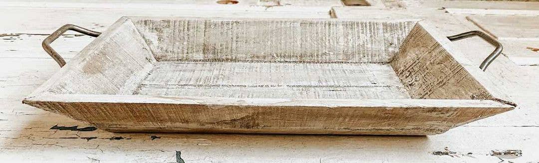 Wood Tray, Antique White, Handmade - 6.4