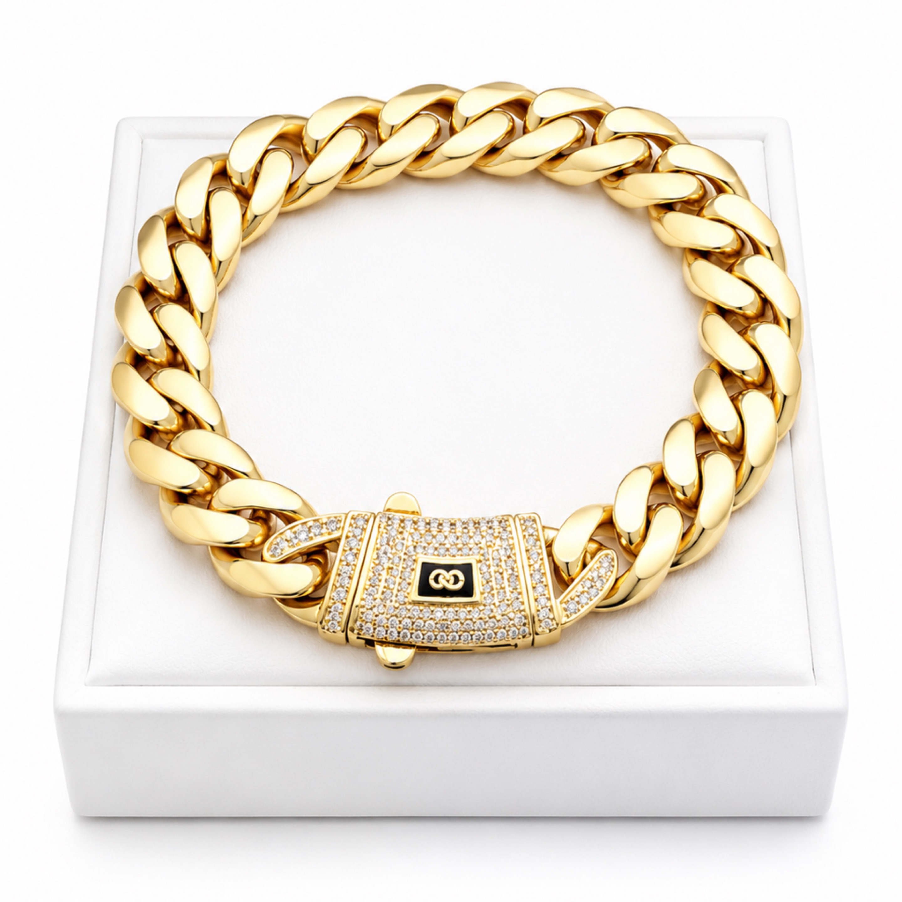 8” Iced Box Lock Cuban Bracelet/ 12mm