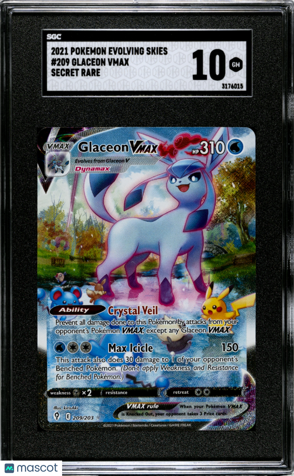 2021 Pokemon Evolving Skies Glaceon VMAX SGC 10