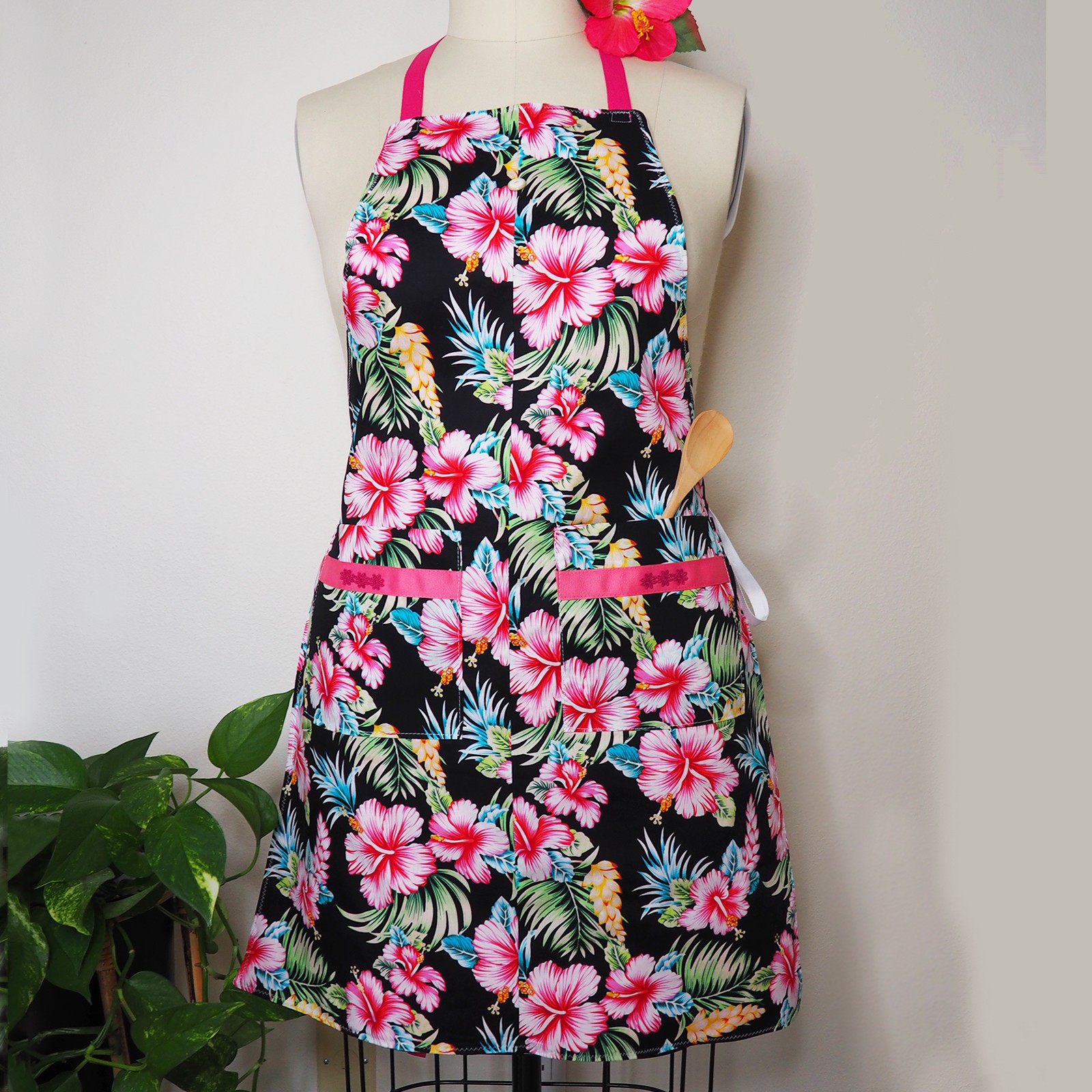 Pink Hibiscus Reversible Apron
