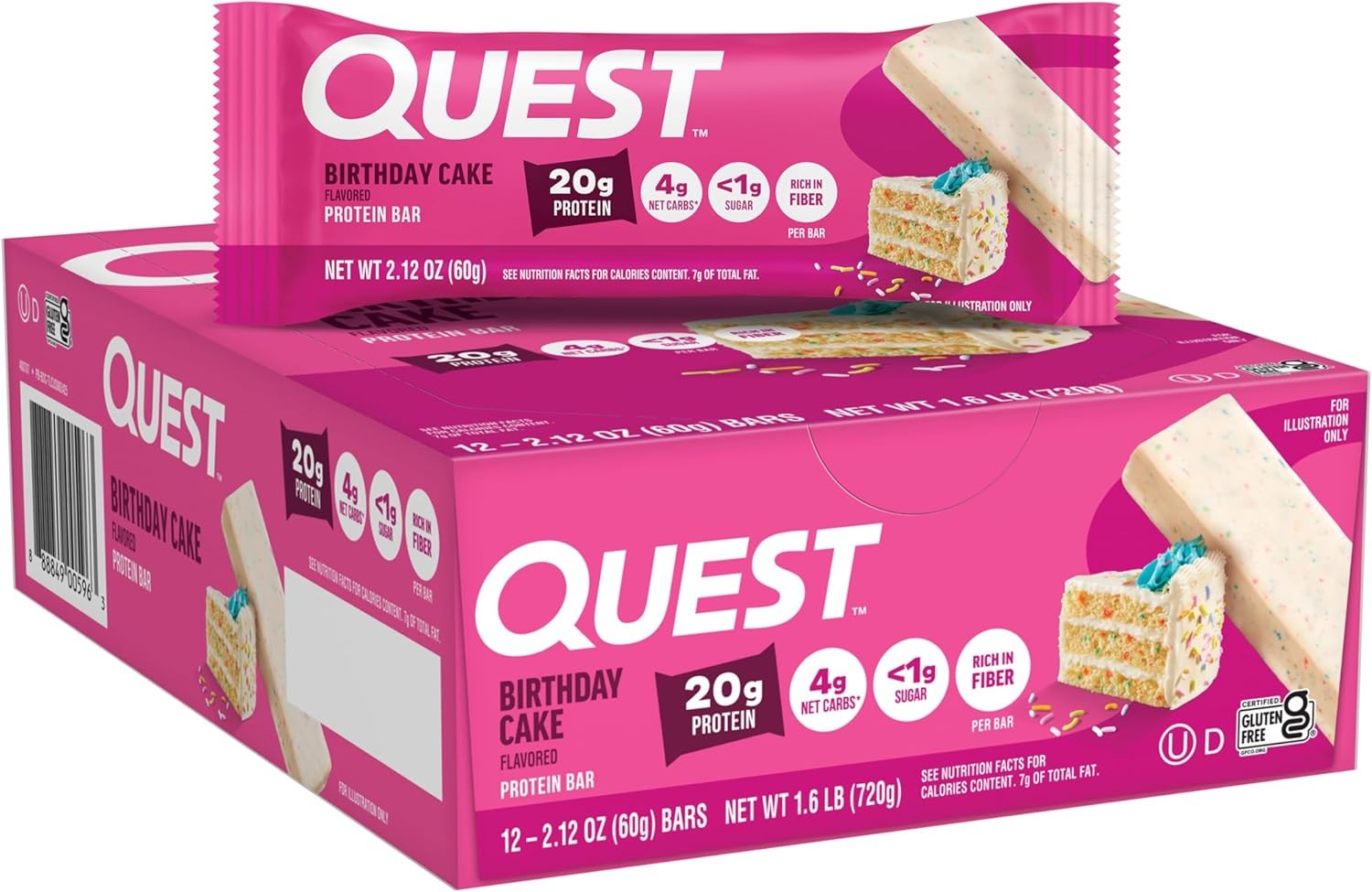 Quest Protein Bar Birthday Cake 2.12 oz 12ct