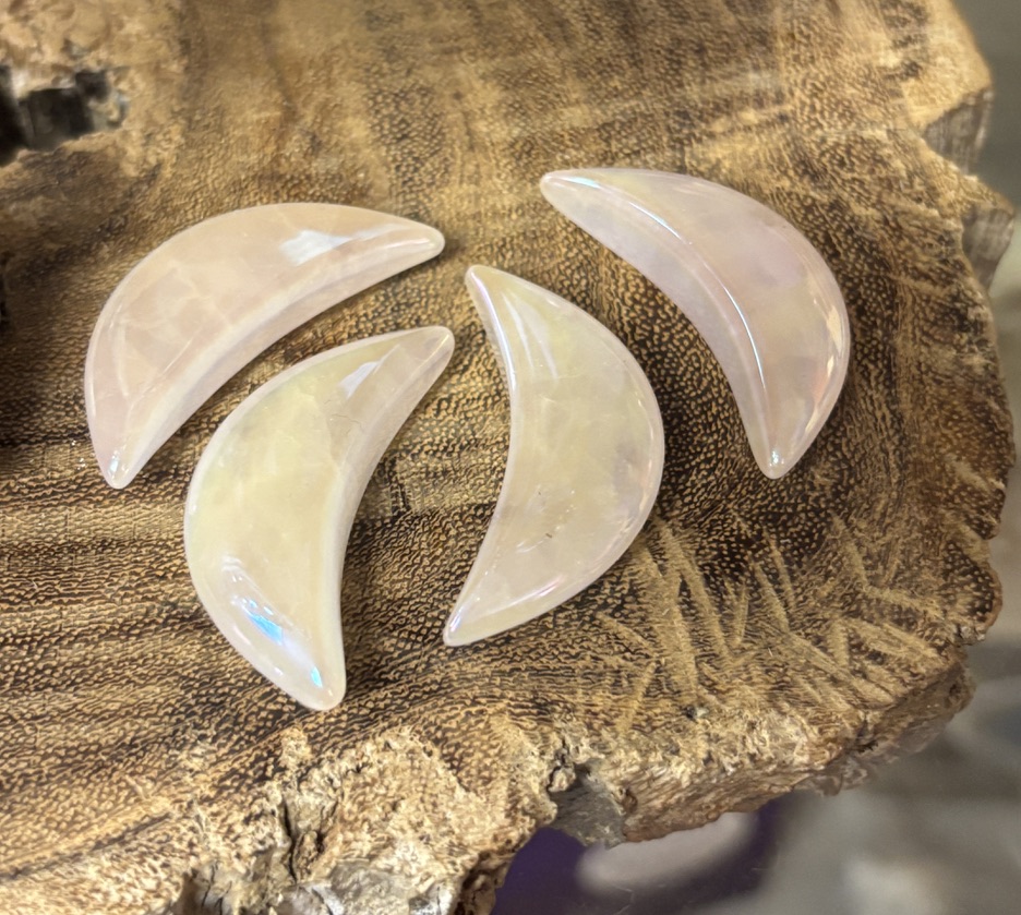 Aura Rose Quartz Crescent Carved Moon