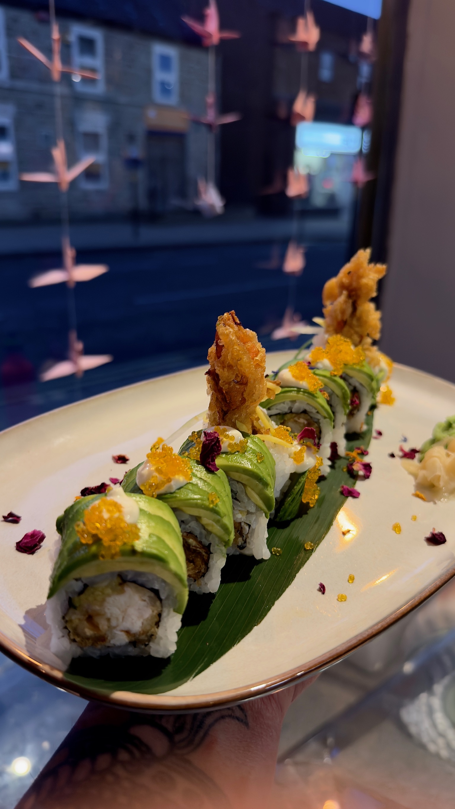 Krabby Maki - Crispy tempura crab, mango and cucumber filled. To