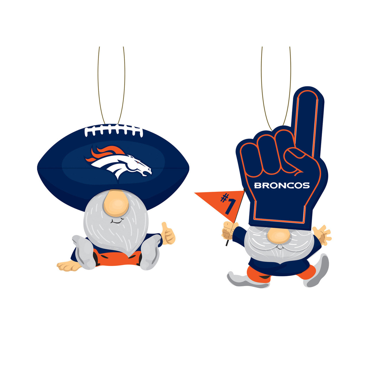 Denver Broncos Gnome Fan Ornaments 2 pack