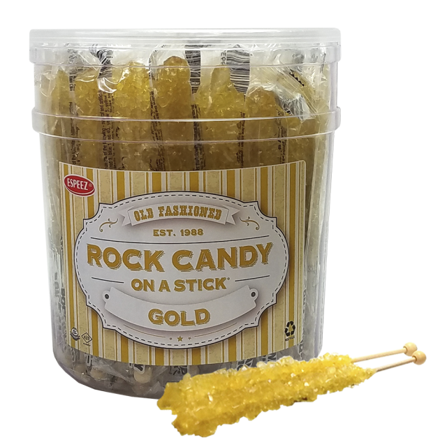 Espeez Gold Rock Candy On a Stick Jar 36 ct 6.5 "