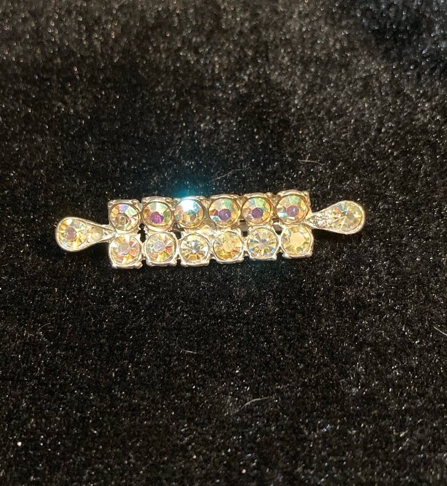 Vintage AB Pave Glass Rhinestone Pot Metal Bar Brooch Pin 2β