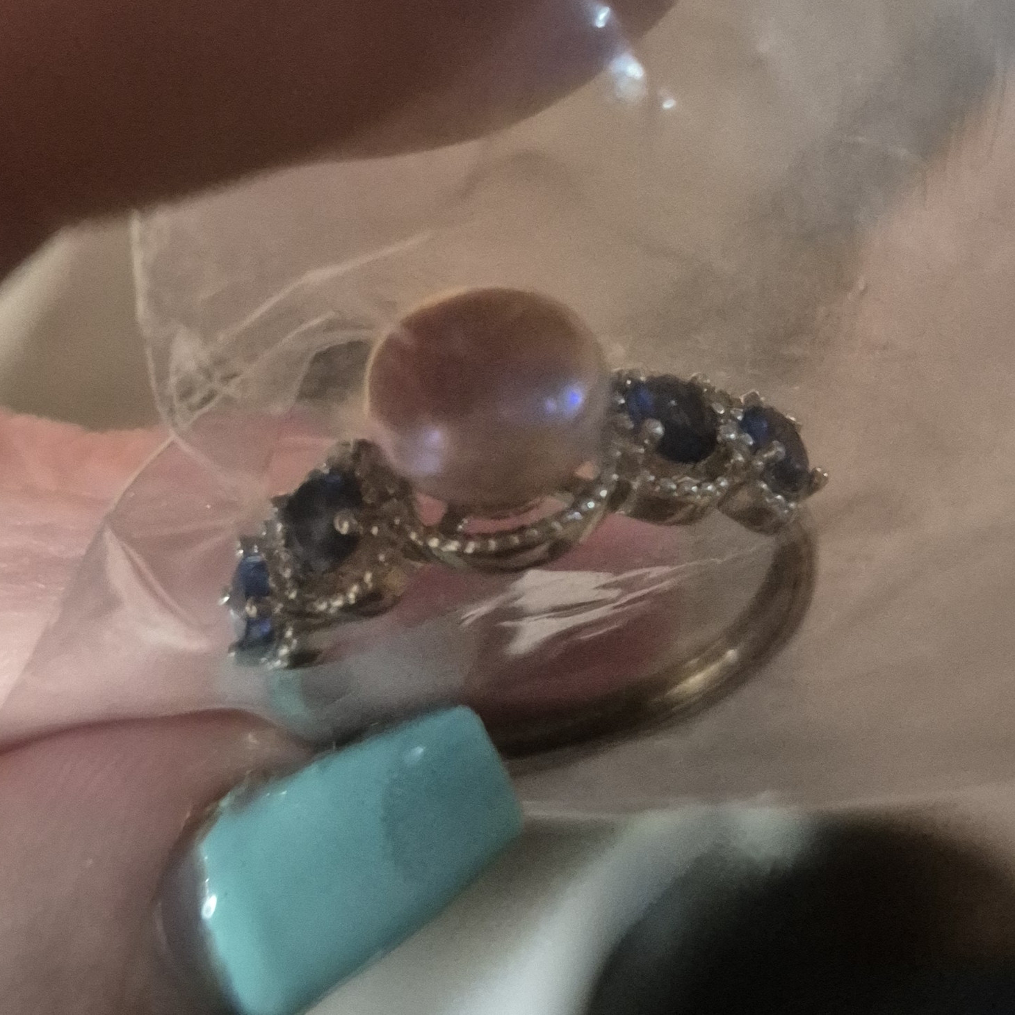 Pearl And Blue Gem Ring
