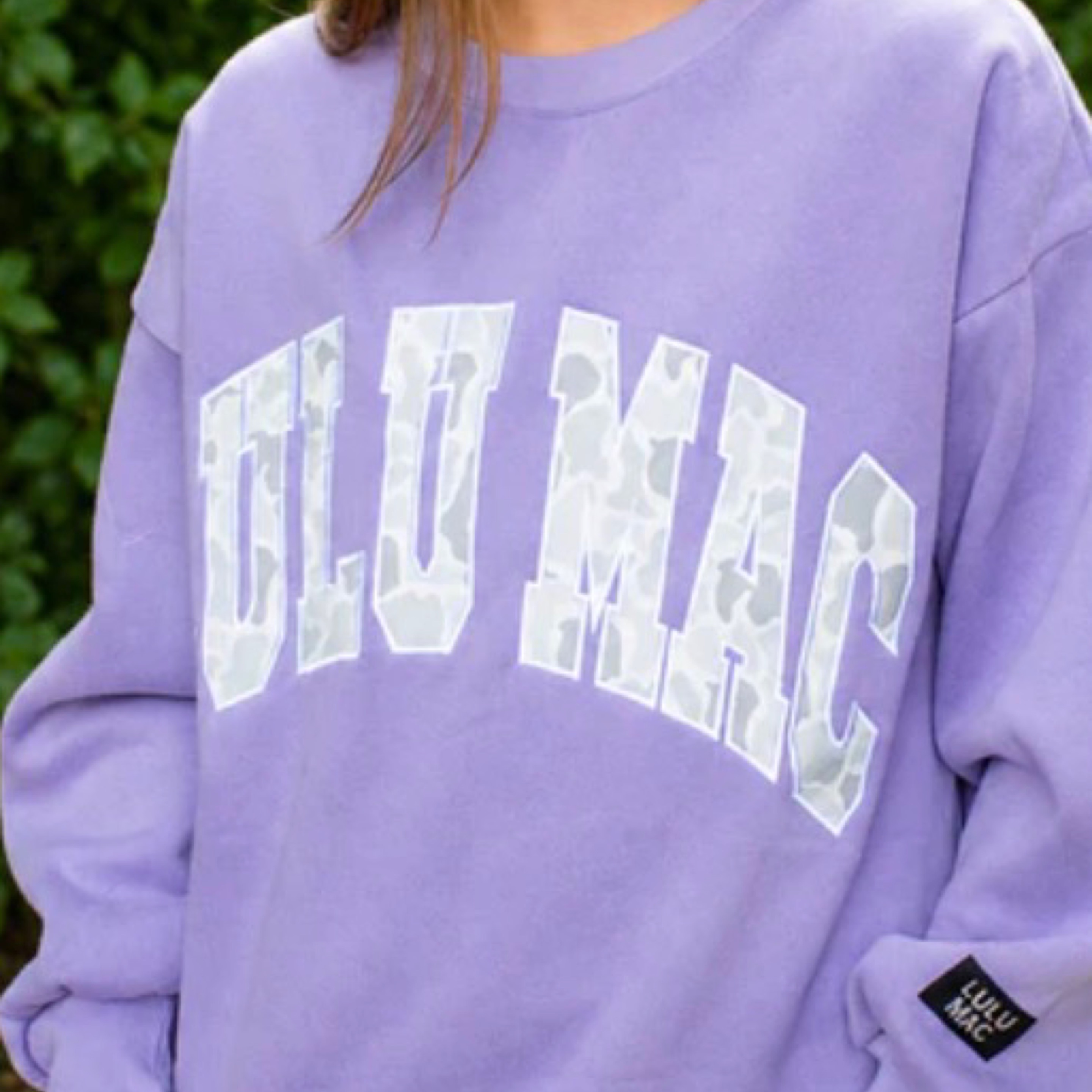 LuLumac sweatshirt purple/white camo — Bama Tan boutique, Tuscaloosa AL