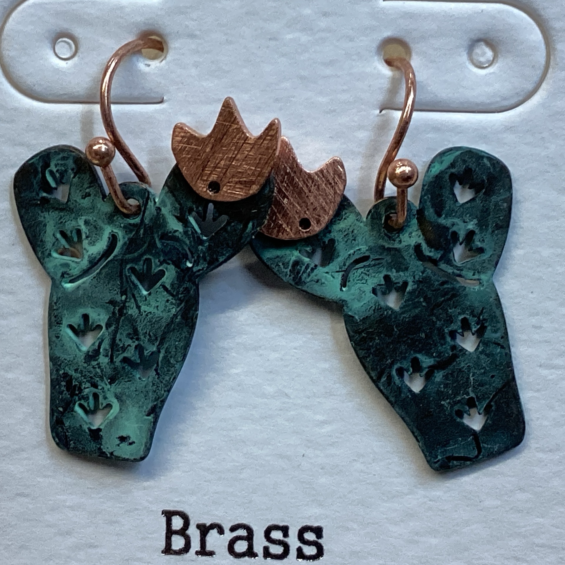 Patina Prickly Pear Cactus with copper flower 2D