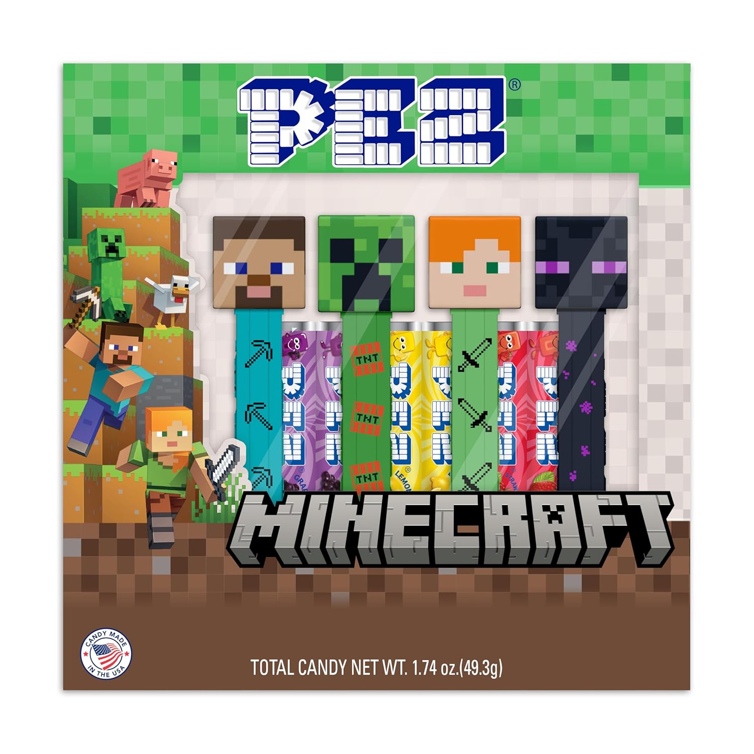 Minecraft PEZ Gift Set (4 Minecraft Dispensers + 6 Rolls Candy) 1.74oz