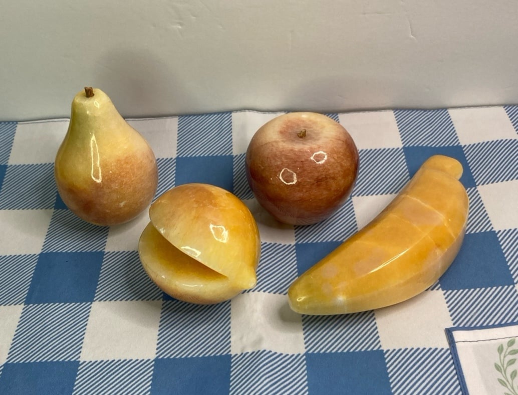 Vintage Alabaster Fruits Apple,Pear, Banana and Peach