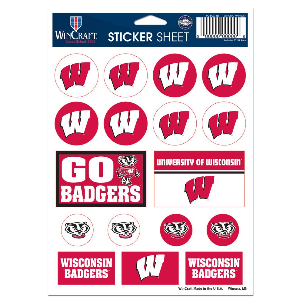 Wisconsin Badgers Vinyl Decal Sheet 5x7"