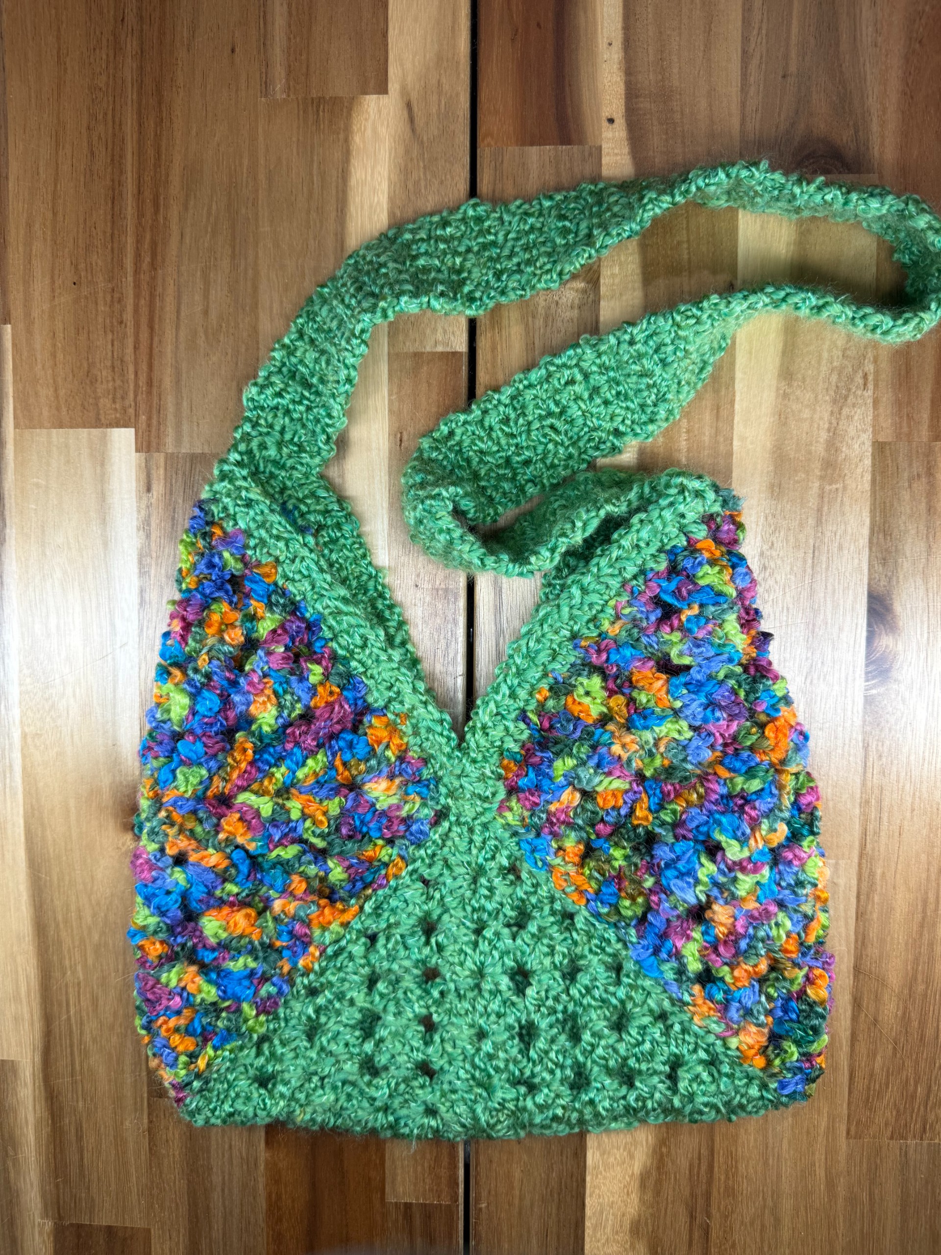 Green & Rainbow Granny Square Hobo Bag