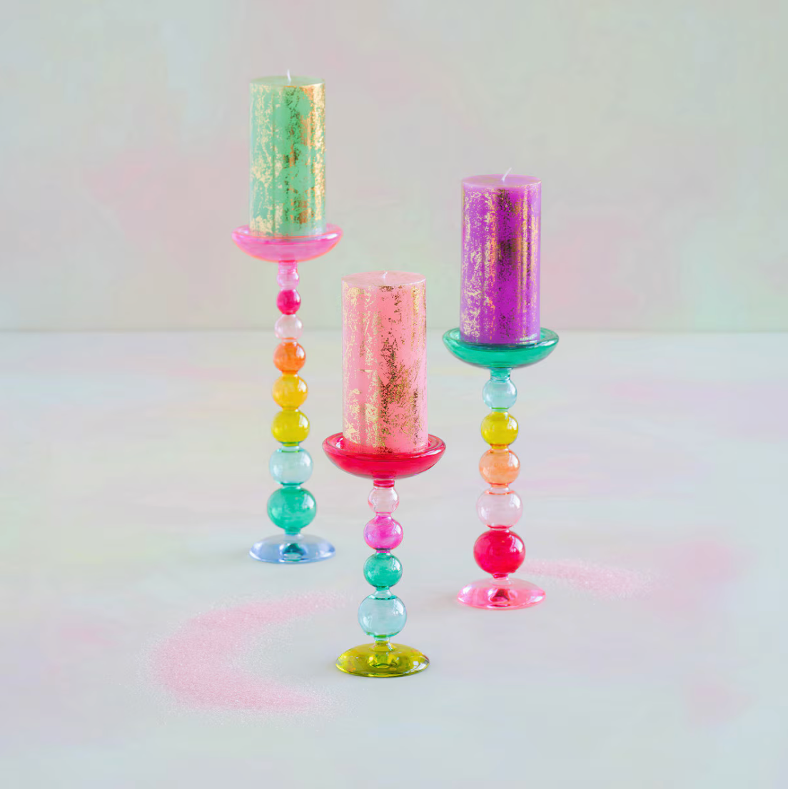 Glitterville Rainbow Pillar Candle Holde…