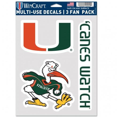 Miami Hurricanes Multi Use 3 Pack Fan Decals