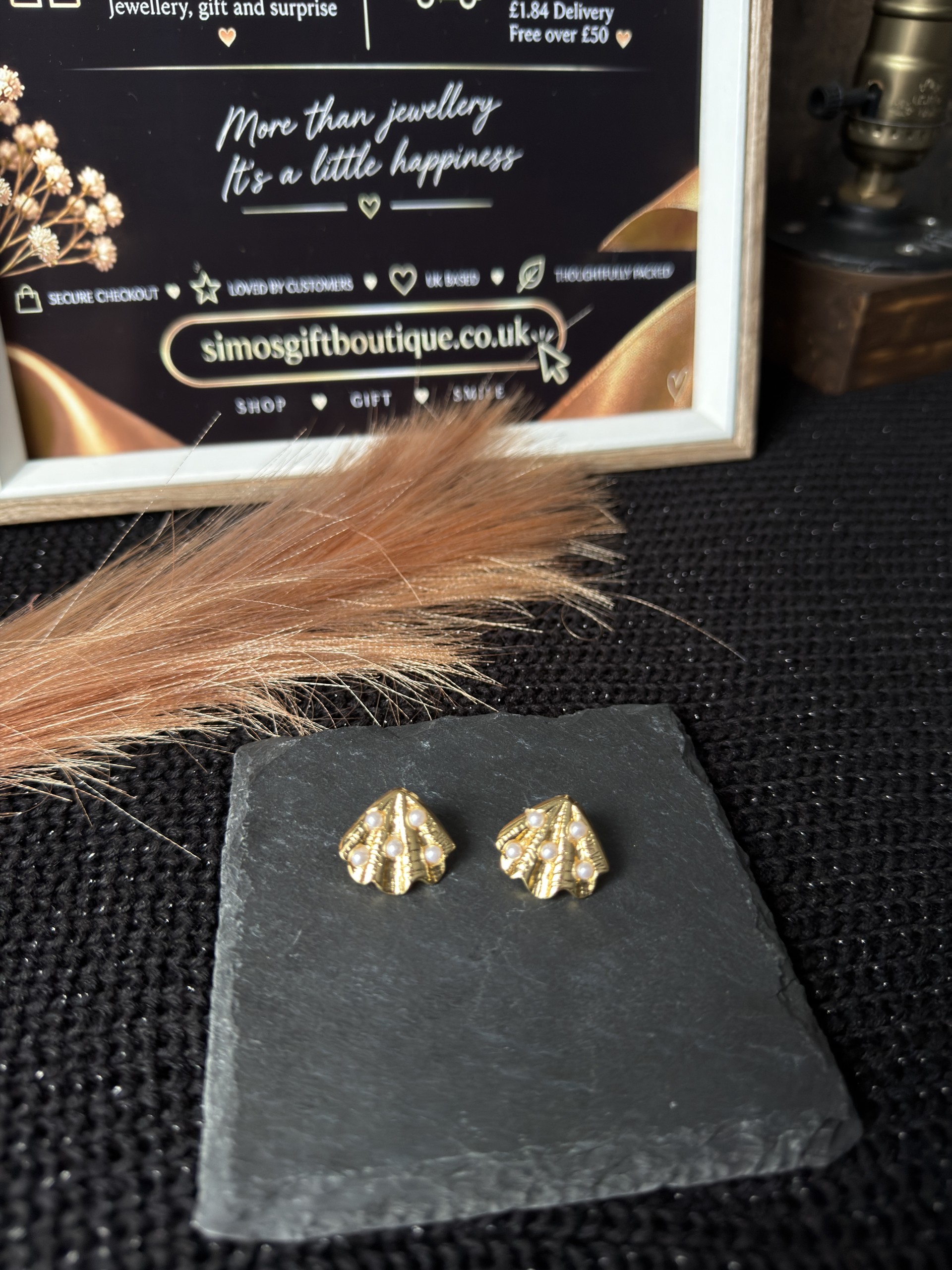 Gold Shell Stud Earrings with Pearl Details – 18K Gold Plated 304 Stainless Steel