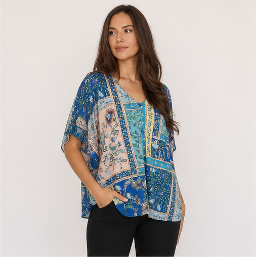 Boho Floral Border Print Blouse