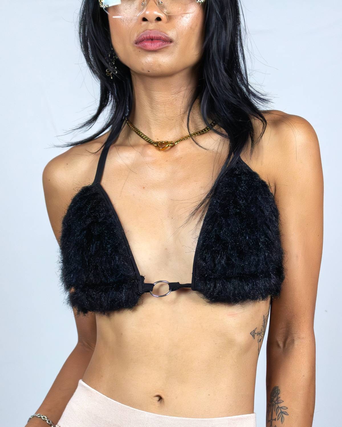 Black Fluffy Festival Bikini Top