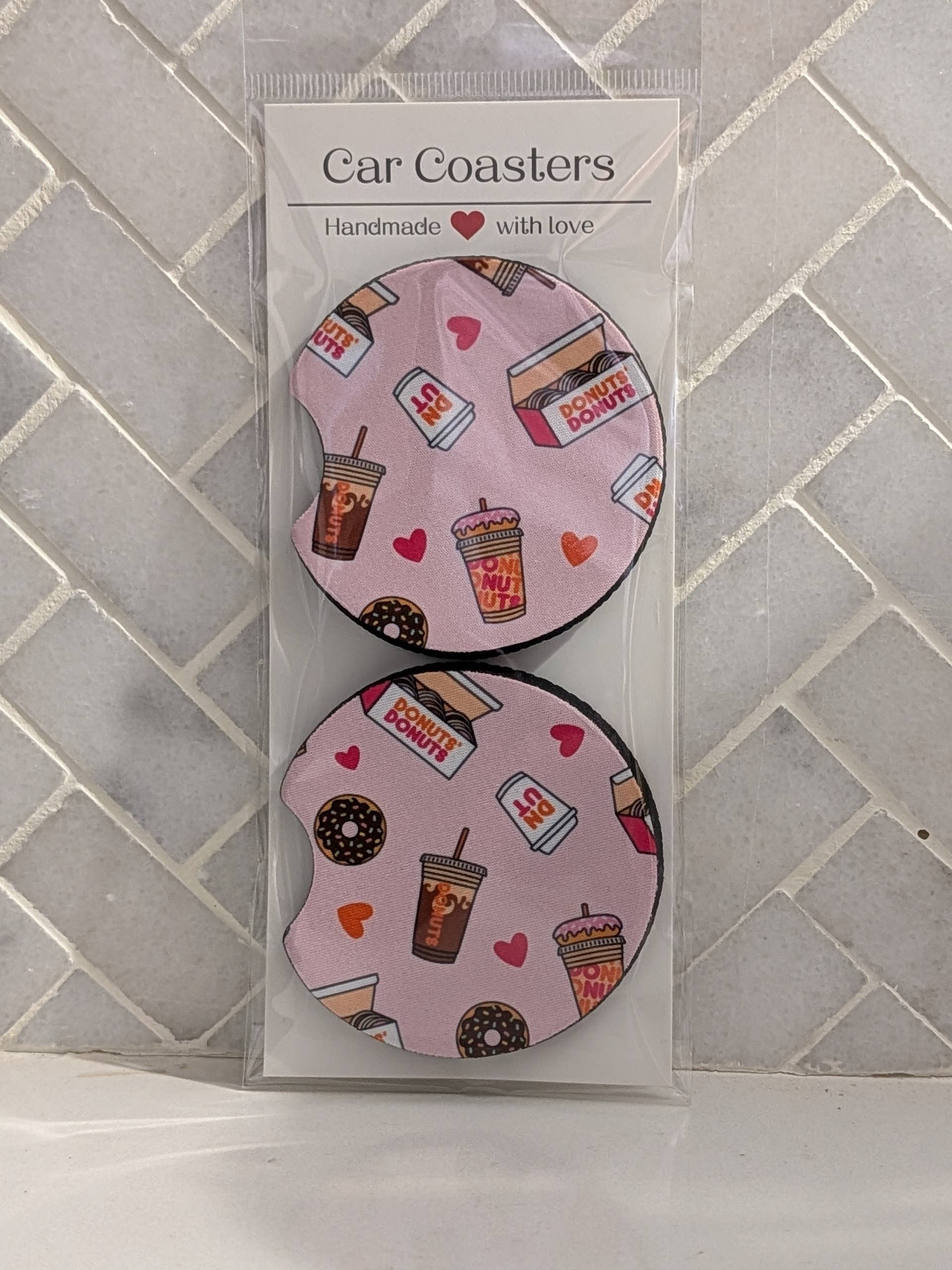 Box of Donuts and Coffee Inspired Car Coasters   : Pink