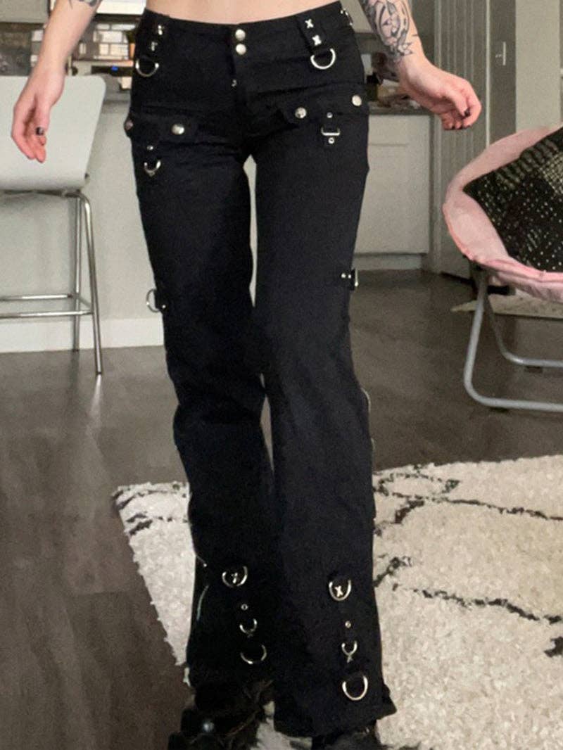 Gothic Style Low Rise Zip-Hem Jeans