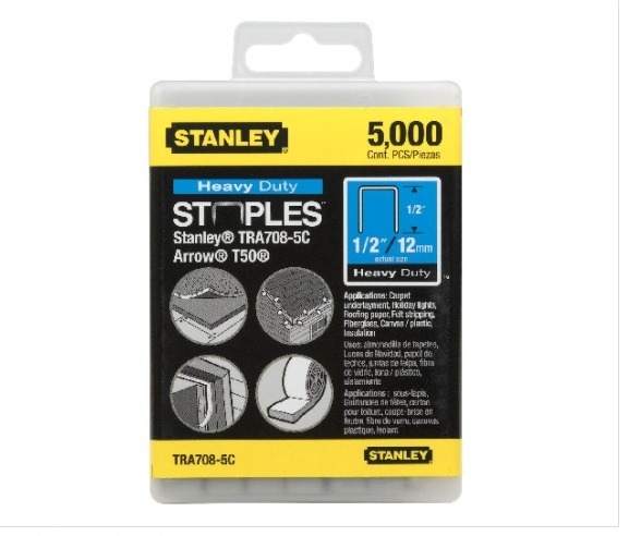 Stanley Heavy-Duty Narrow Crown Staples 1/2", 5,000 Pack