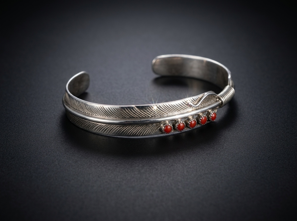 Sterling Silver Coral Bracelet - Size 6.5 #133