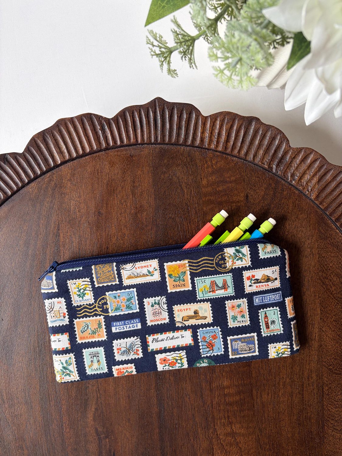 Pencil Pouch – Postage Stamps Navy, photo 6 of 6