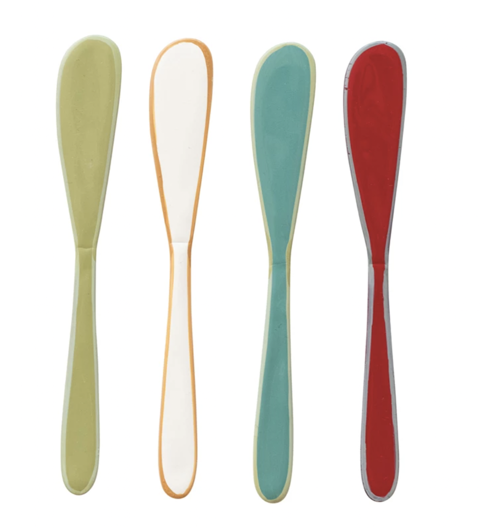 Enameled Stainless Steel Knives w/ Colored Edge, 4 Colors, Set of 4