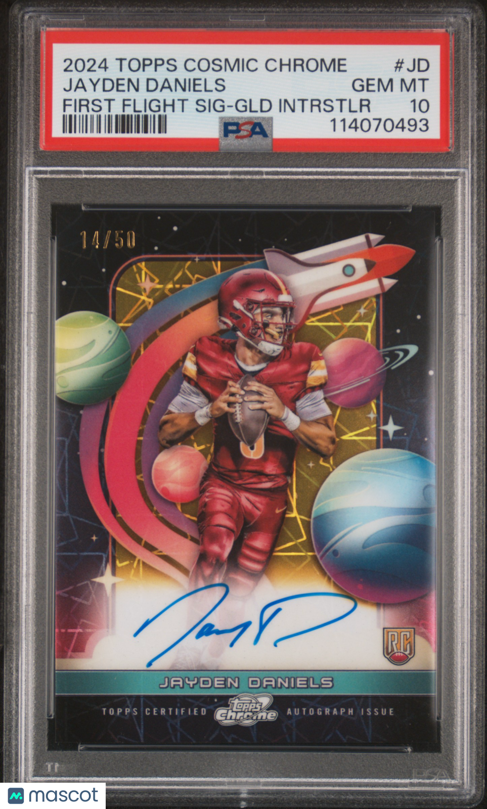 2024 Cosmic Jayden Daniels First Flight Interstellar GOLD Rookie Auto /50 PSA 10
