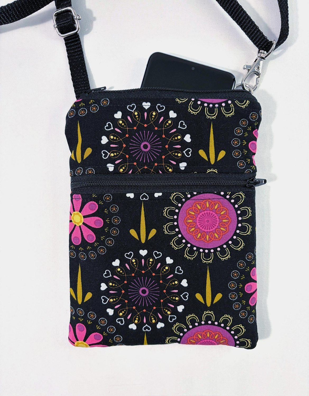 Small Crossbody Bag – Folk Floral on Black, photo 7 of 8