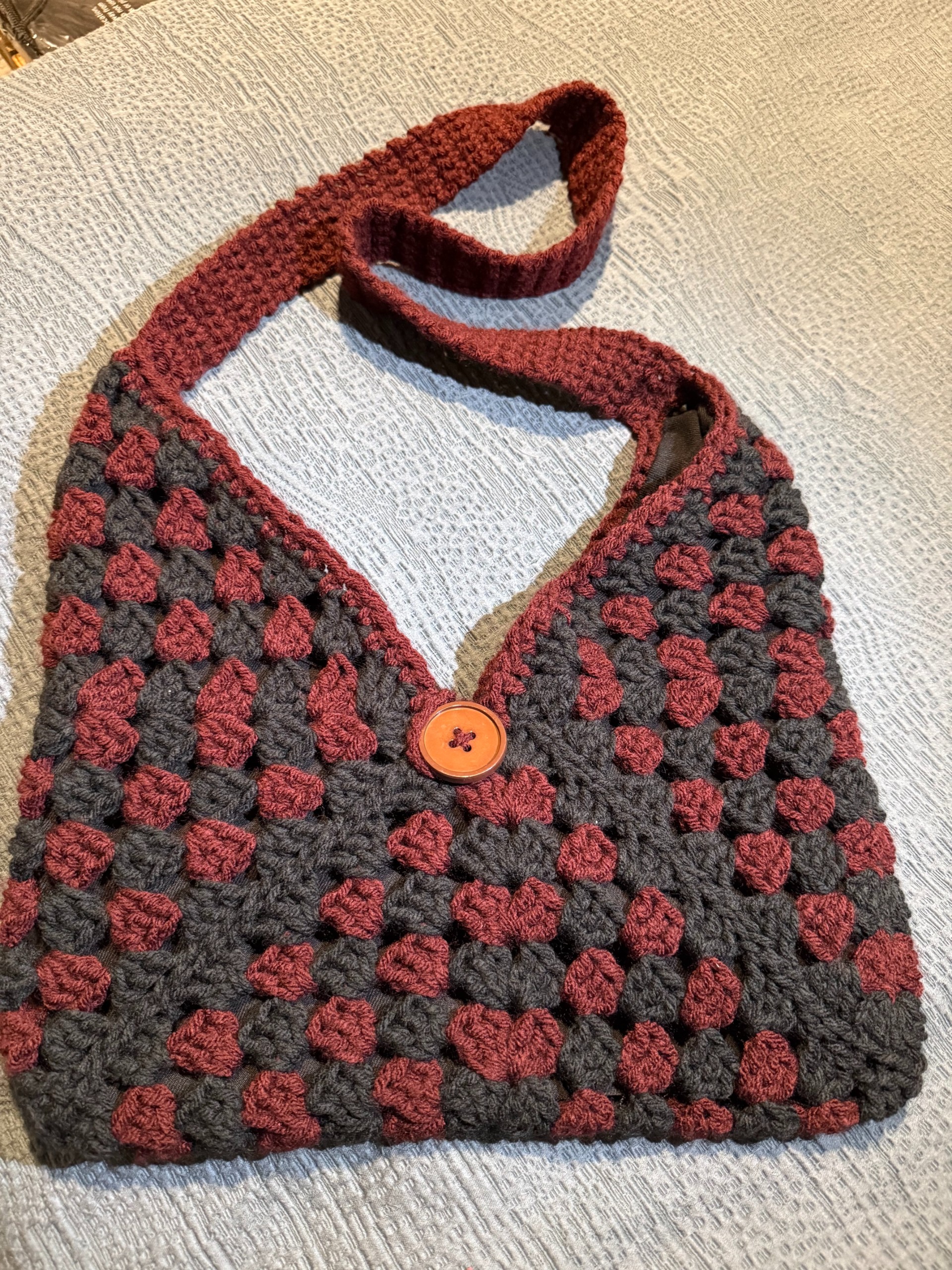 Maroon and soft black tote with Button Closure