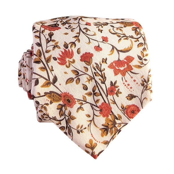 Cream Rust Small Floral Hidden Pocket Tie