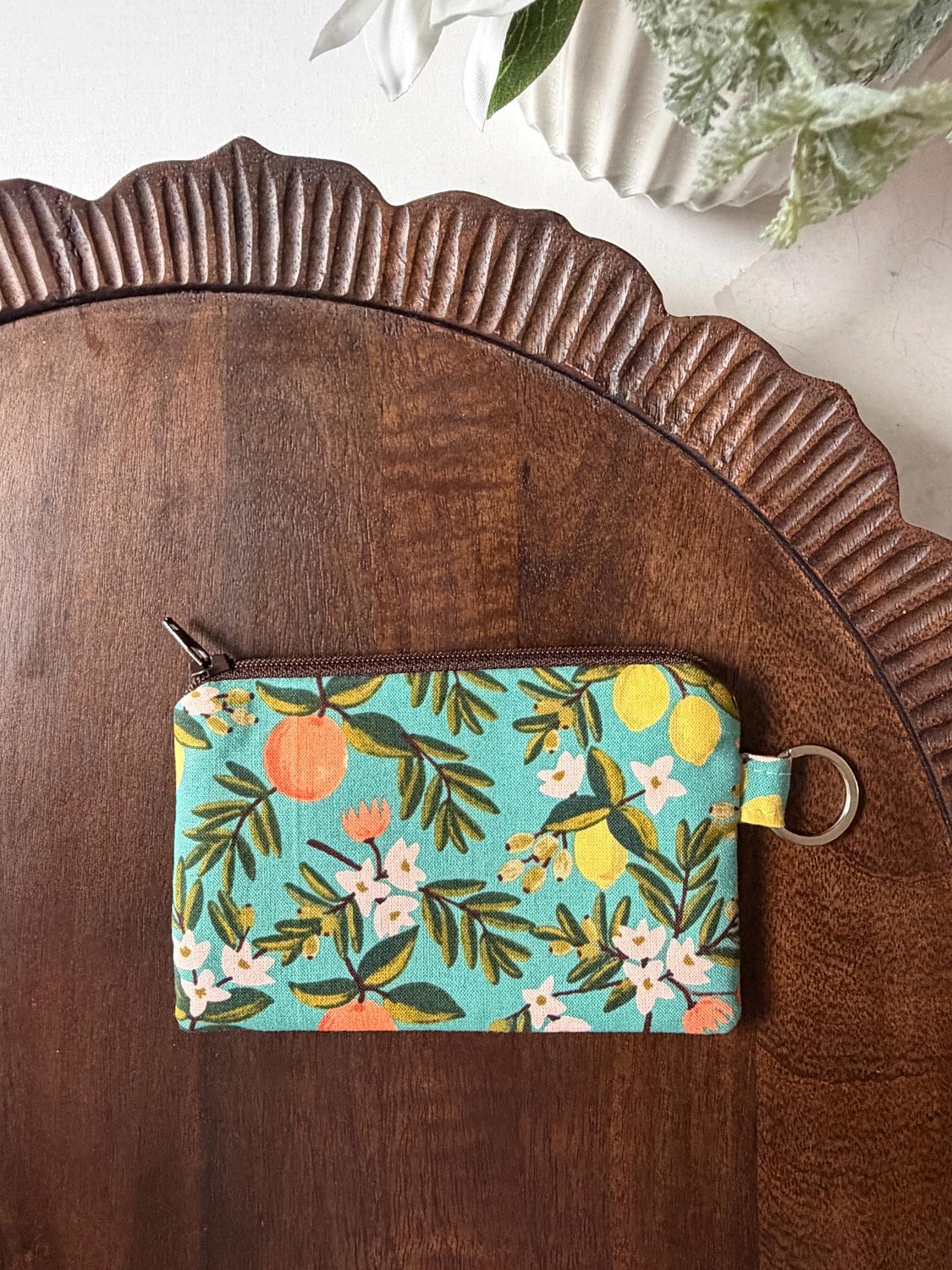 Keychain Pouch – Citrus Floral Teal – handmade keychain pouch