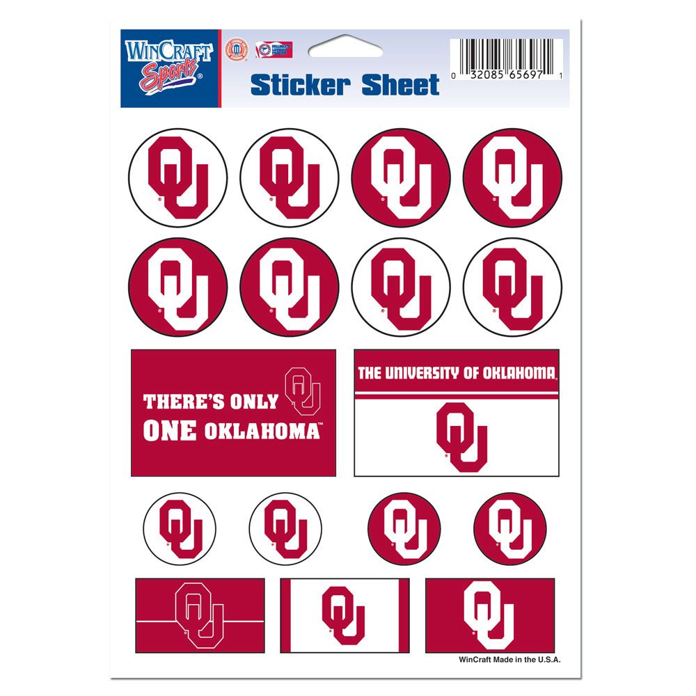 Oklahoma Sooners Vinyl Decal Sheet 5x7"
