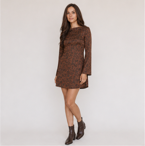 Floral Cowl Neck Long Sleeve Mini Dress