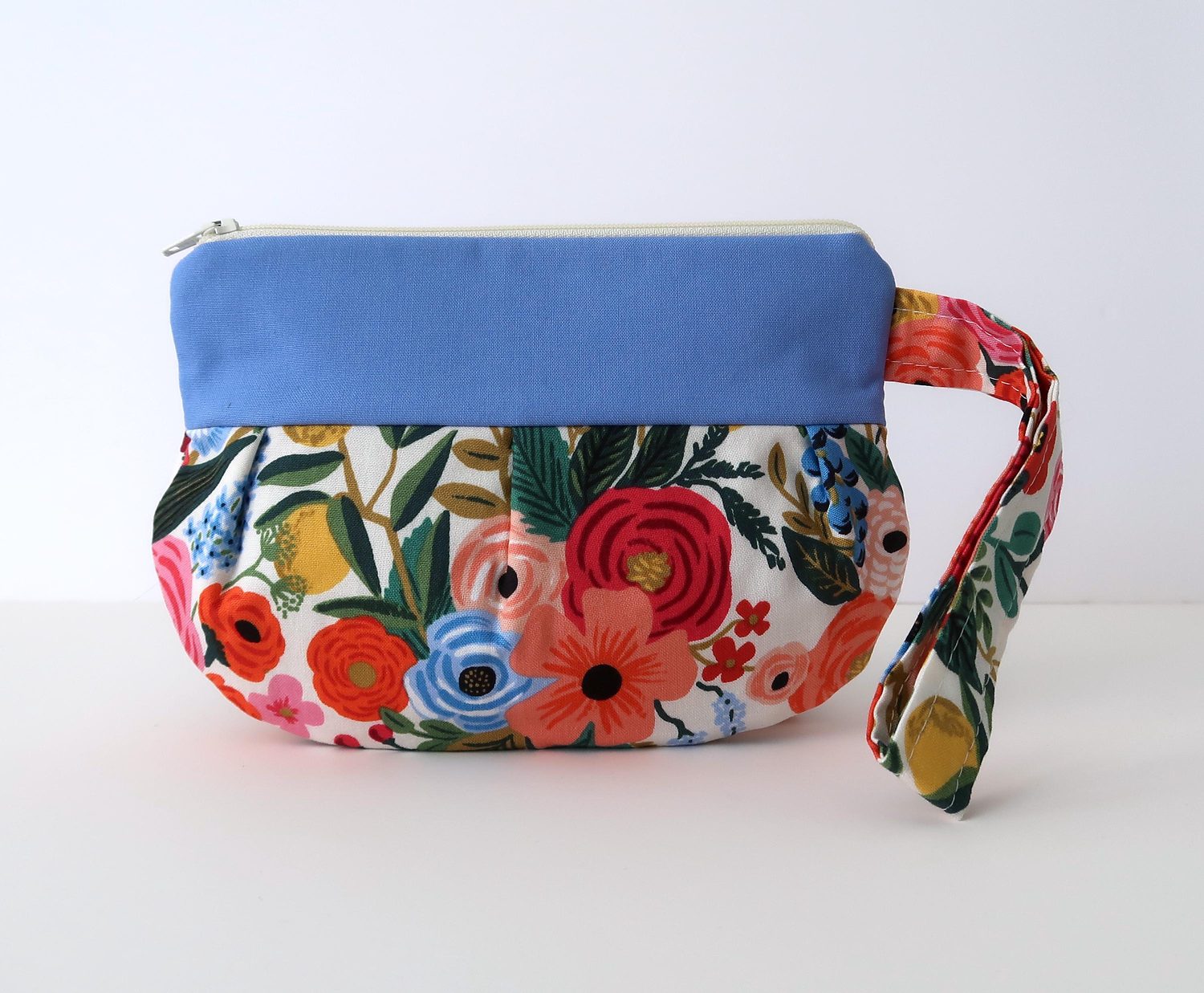 Pleated Wristlet – Rosy Florals on Cream, photo 2 of 6