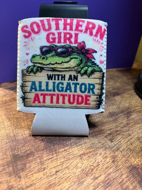 Alligator Can Koozie — “Southern Girl with an Alligator Attitude”, Handmade Louisiana, view 2