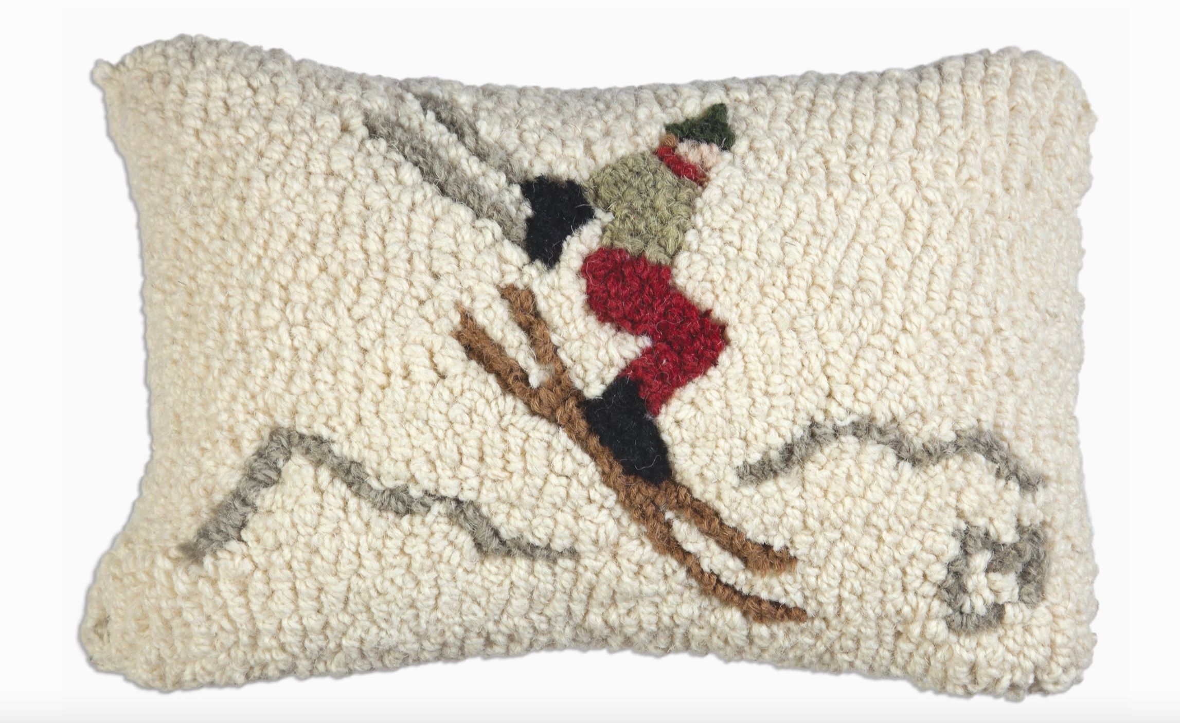 Ski Jumper Hooked Wool Pillow 8"x12"